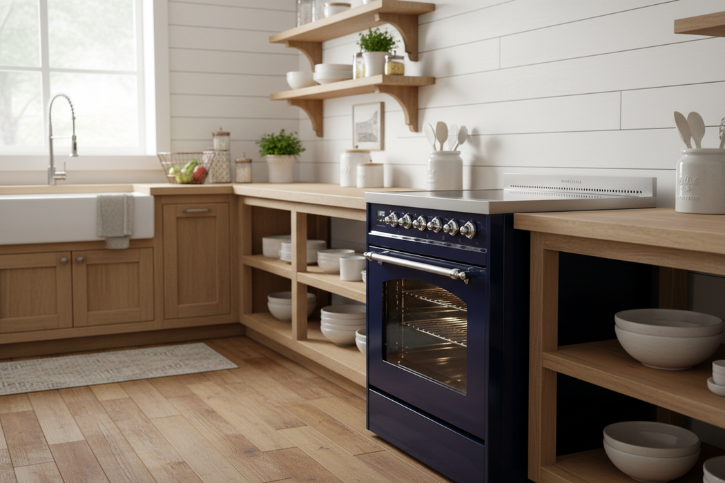 ILVE Nostalgie II 30" Electric Range, Blue Chrome Trim UPI304NMPMBC