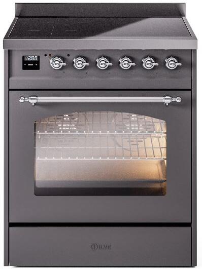 ILVE Nostalgie II 30" Electric Range, Matte Graphite, Chrome Trim UPI304NMPMGC ILVE