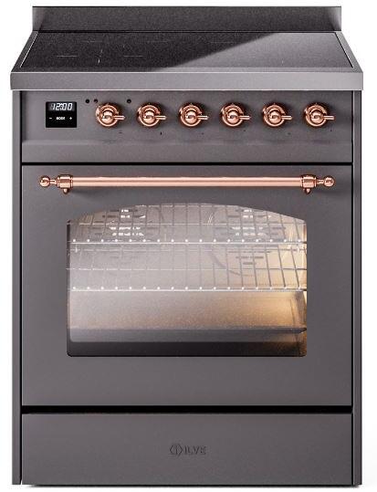 ILVE Nostalgie II 30" Electric Range, Matte Graphite, Copper Trim UPI304NMPMGP ILVE