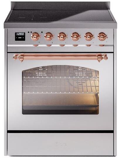 ILVE Nostalgie II 30" Electric Range, Stainless Steel, Copper Trim UPI304NMPSSP ILVE