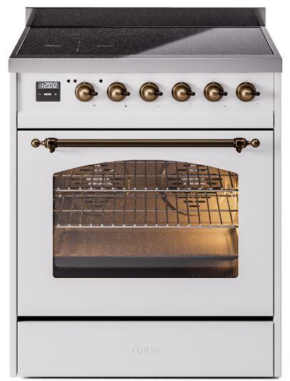 ILVE Nostalgie II 30" Electric Range, White, Bronze Trim UPI304NMPWHB ILVE