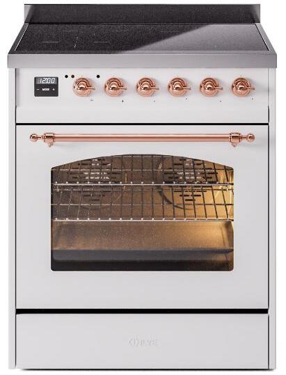 ILVE Nostalgie II 30" Electric Range, White, Copper Trim UPI304NMPWHP ILVE