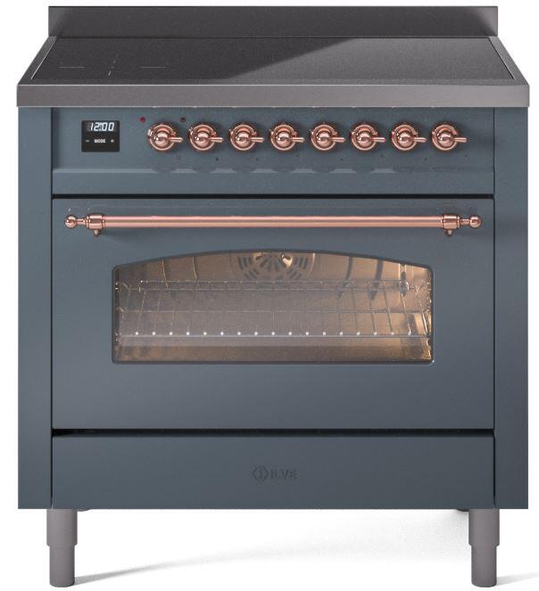 ILVE Nostalgie II 36 " Electric Range, Blue Grey, Copper Trim UPI366NMPBGP