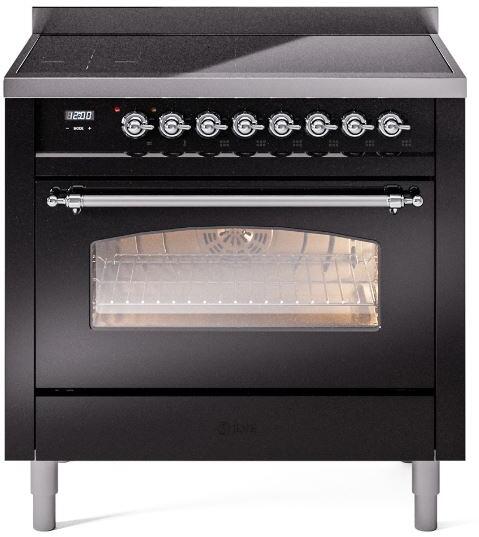 ILVE Nostalgie II 36 " Electric Range, Glossy Black, Chrome Trim UPI366NMPBKC ILVE