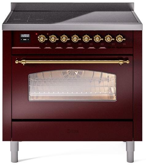 ILVE Nostalgie II 36 " Electric Range, Burgundy, Brass Trim UPI366NMPBUG ILVE