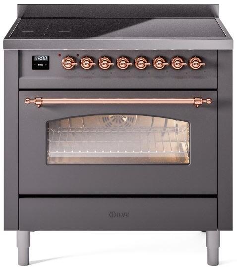 ILVE Nostalgie II 36 " Electric Range, Matte Graphite, Copper Trim UPI366NMPMGP ILVE