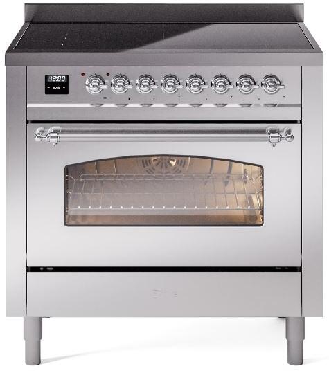 ILVE Nostalgie II 36" Electric Range, Stainless Steel, Chrome Trim UPI366NMPSSC ILVE