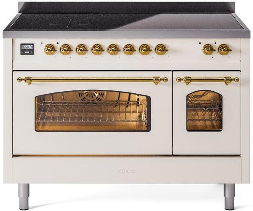 ILVE Nostalgie II 48" Electric Range, Antique White, Brass Trim UPI486NMPAWG ILVE