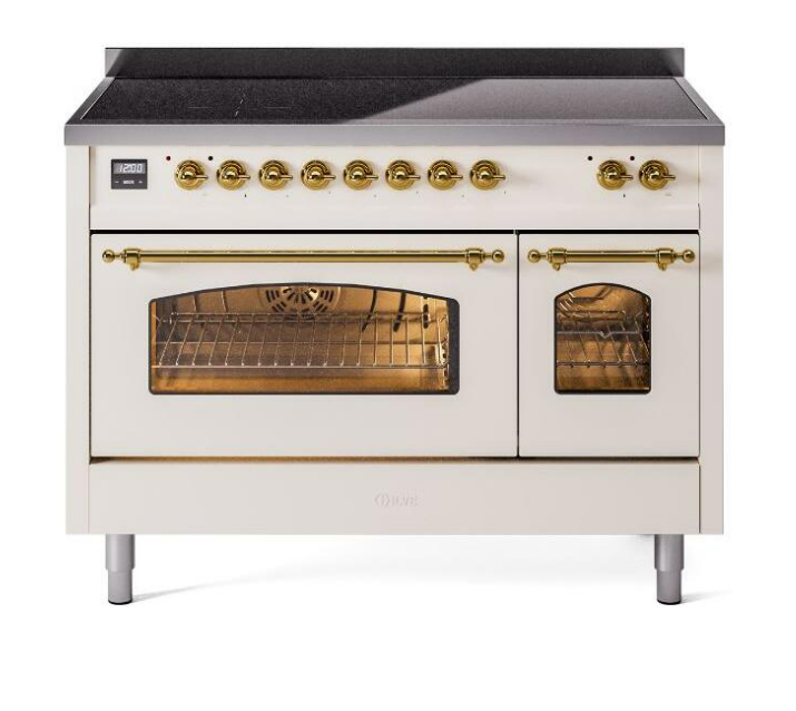 ILVE Nostalgie II 48" Electric Range, Antique White, Brass Trim UPI486NMPAWG ILVE