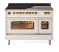 ILVE Nostalgie II 48" Electric Range, Antique White, Brass Trim UPI486NMPAWG ILVE