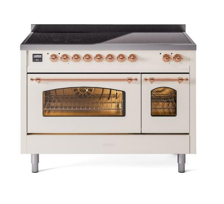 ILVE Nostalgie II 48" Electric Range, Antique White, Copper Trim UPI486NMPAWP ILVE