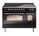 ILVE Nostalgie II 48" Electric Range, Glossy Black, Chrome Trim UPI486NMPBKC ILVE