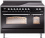 ILVE Nostalgie II 48" Electric Range, Glossy Black, Chrome Trim UPI486NMPBKC ILVE