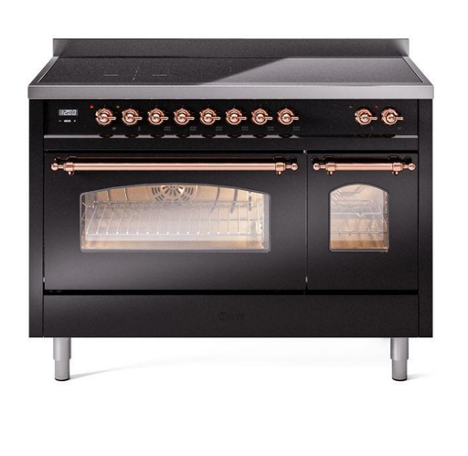 ILVE Nostalgie II 48" Electric Range, Glossy Black, Copper Trim UPI486NMPBKP ILVE