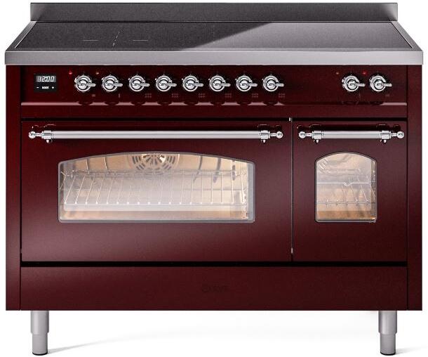 ILVE Nostalgie II 48" Electric Range, Burgundy, Chrome Trim UPI486NMPBUC ILVE