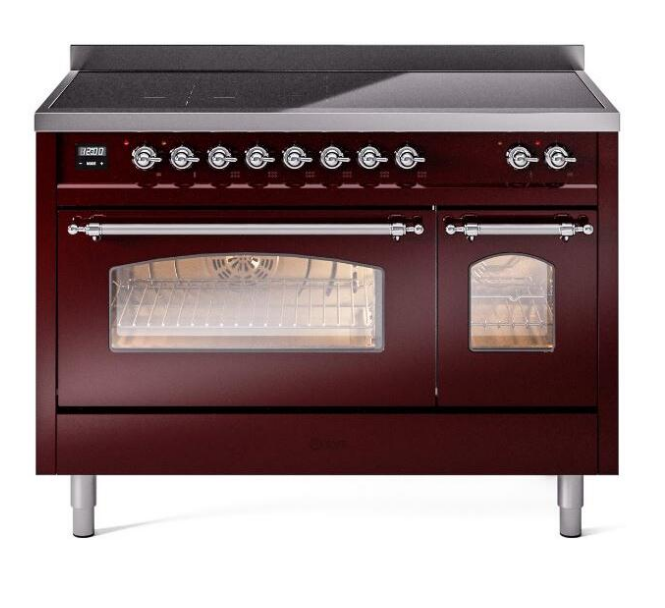 ILVE Nostalgie II 48" Electric Range, Burgundy, Chrome Trim UPI486NMPBUC ILVE