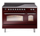 ILVE Nostalgie II 48" Electric Range, Burgundy, Chrome Trim UPI486NMPBUC ILVE