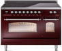 ILVE Nostalgie II 48" Electric Range, Burgundy, Chrome Trim UPI486NMPBUC ILVE