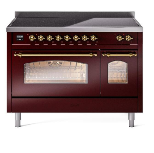 ILVE Nostalgie II 48" Electric Range, Burgundy, Brass Trim UPI486NMPBUG ILVE