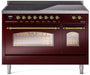 ILVE Nostalgie II 48" Electric Range, Burgundy, Brass Trim UPI486NMPBUG ILVE