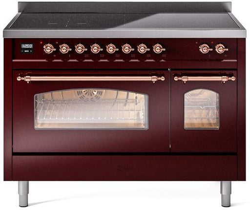 ILVE Nostalgie II 48" Electric Range, Burgundy, Copper Trim UPI486NMPBUP ILVE