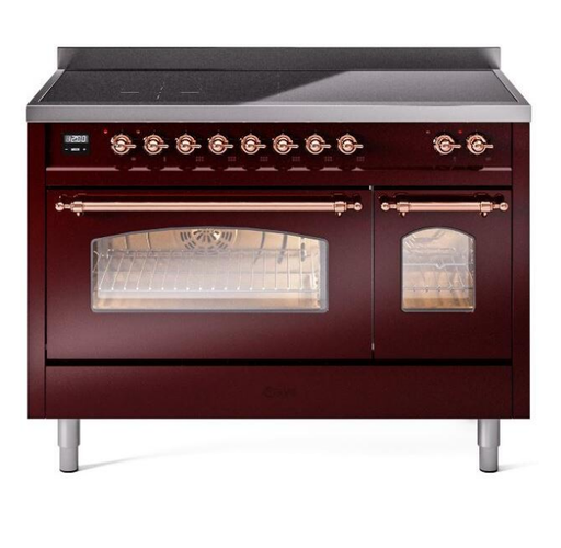 ILVE Nostalgie II 48" Electric Range, Burgundy, Copper Trim UPI486NMPBUP ILVE