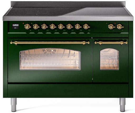 ILVE Nostalgie II 48" Electric Range, Emerald Green, Brass Trim UPI486NMPEGG ILVE