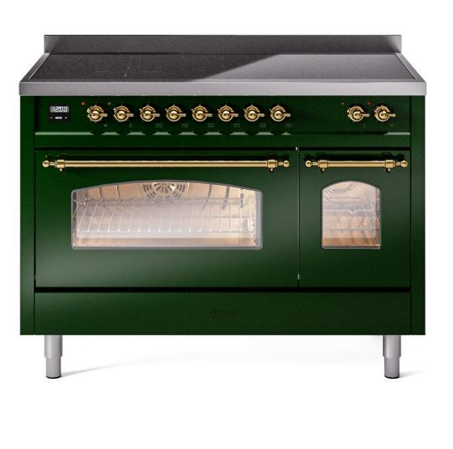 ILVE Nostalgie II 48" Electric Range, Emerald Green, Brass Trim UPI486NMPEGG ILVE