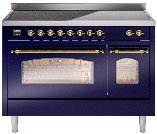 ILVE Nostalgie II 48" Electric Range, Blue, Brass Trim UPI486NMPMBG ILVE