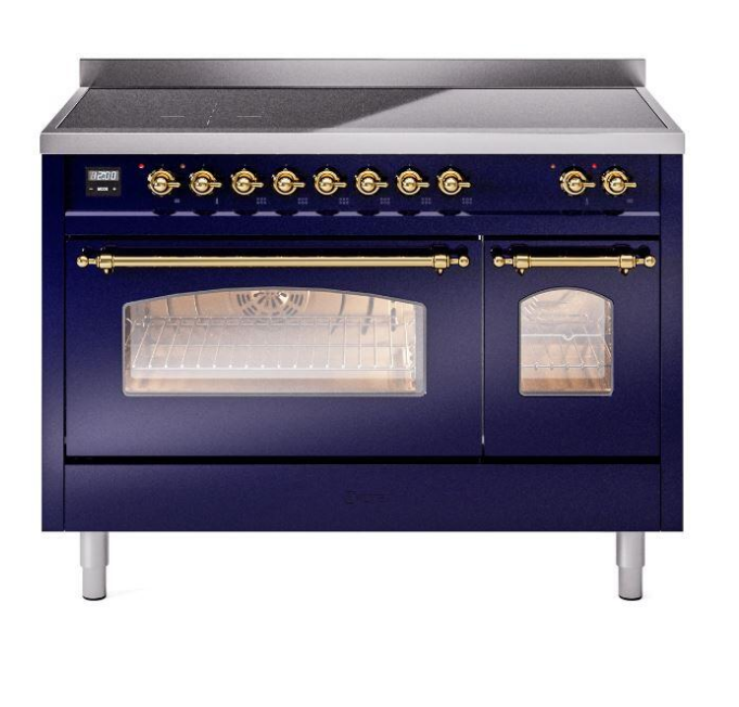 ILVE Nostalgie II 48" Electric Range, Blue, Brass Trim UPI486NMPMBG ILVE