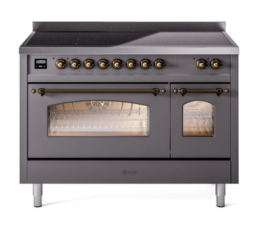 ILVE Nostalgie II 48" Electric Range, Matte Graphite, Bronze Trim UPI486NMPMGB ILVE