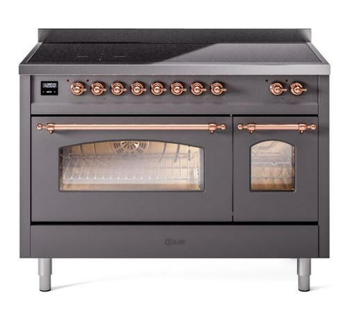 ILVE Nostalgie II 48" Electric Range, Matte Graphite, Copper Trim UPI486NMPMGP ILVE