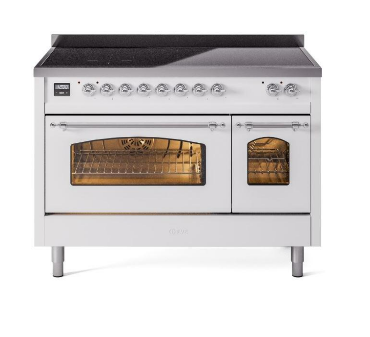 ILVE Nostalgie II 48" Electric Range, White, Chrome Trim UPI486NMPWHC ILVE