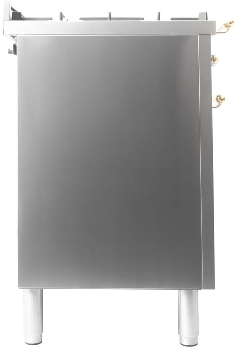 ILVE Nostalgie 48 Inch Dual Fuel Natural Gas Freestanding Range in Stainless Steel with Brass Trim ‎UPN120FDMPI