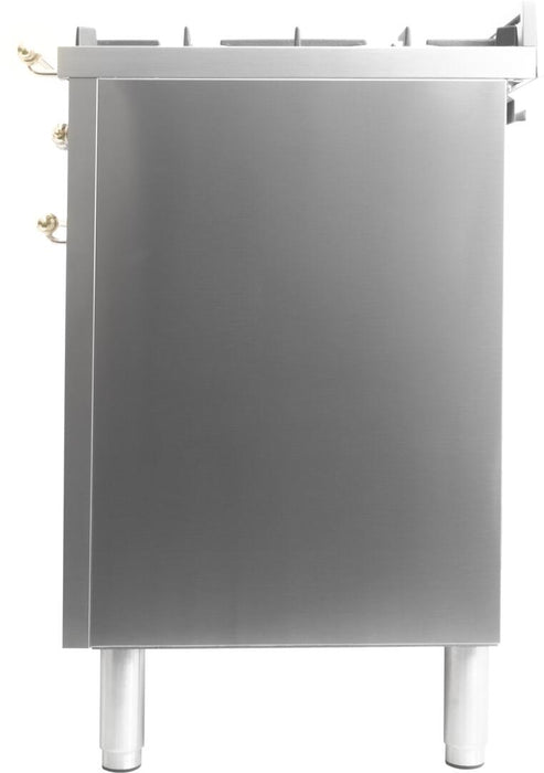 Ilve Nostalgie 48 Inch Dual Fuel Liquid Propane Freestanding Range in Stainless Steel with Brass Trim UPN120FDMPILP ILVE