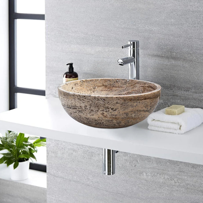 Valencia Beige Travertine Natural Stone Above Vanity Bathroom Sink EGEVUMP166