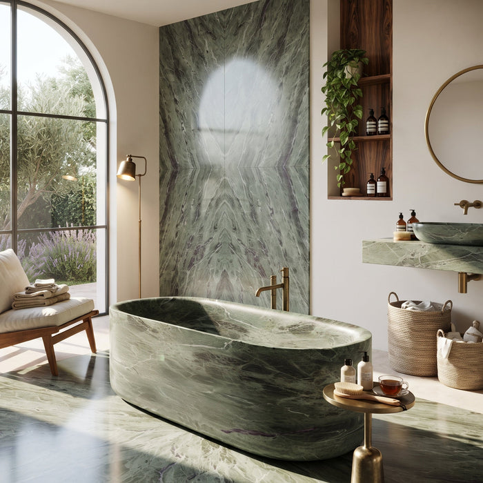 Verde Antico Green Marble Hand Carved Freestanding Bathtub 34x79 Honed