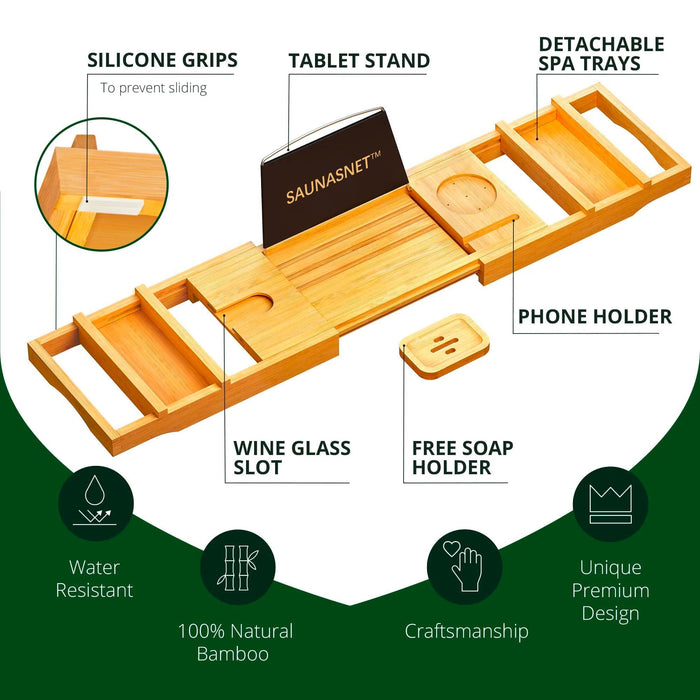SAUNA EVOLUTION®  Natural Bamboo Bathtub Caddy