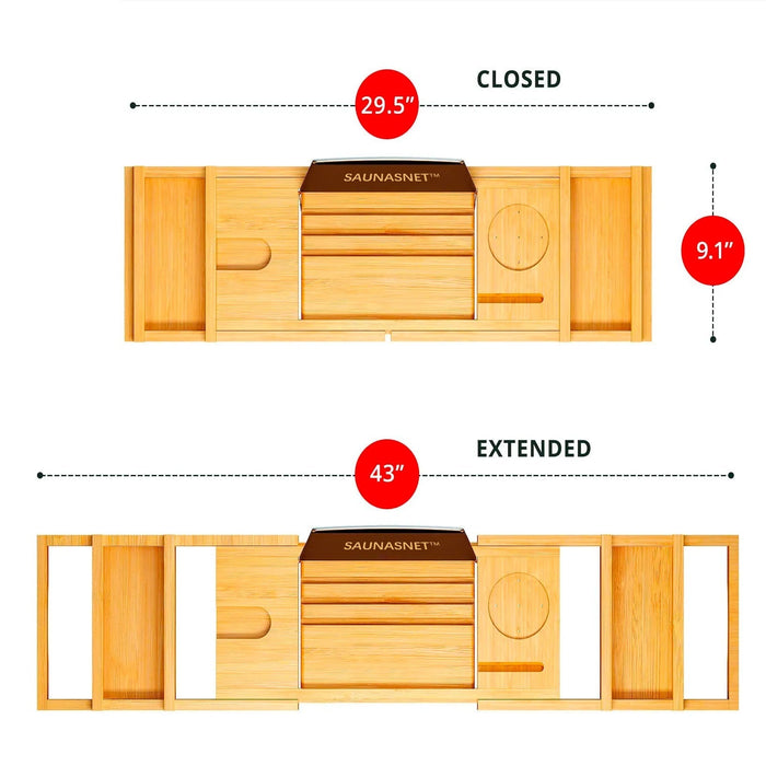 SAUNA EVOLUTION®  Natural Bamboo Bathtub Caddy