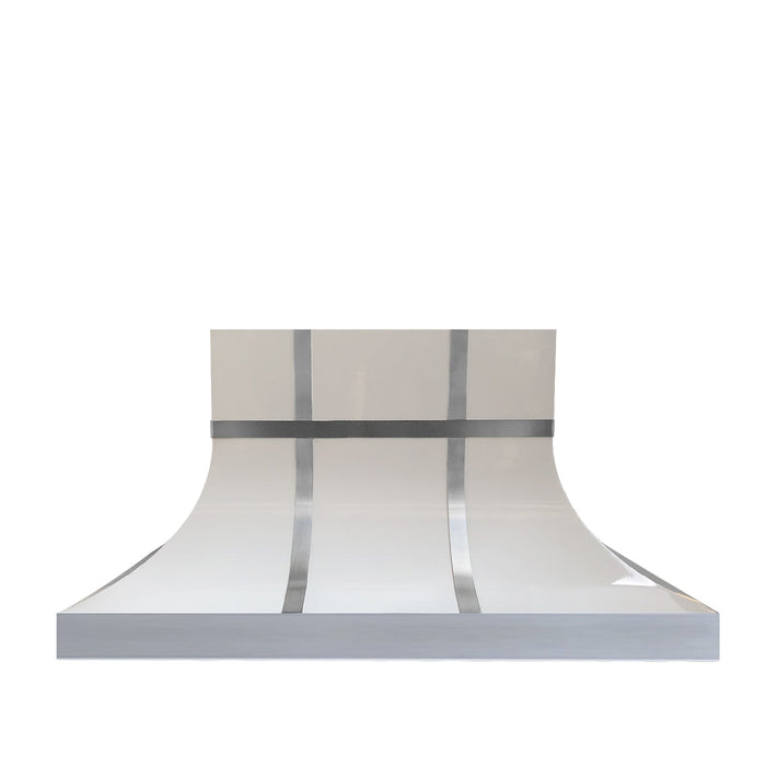 White Stainless Steel Handcrafted Range Hood with Wide Chimney