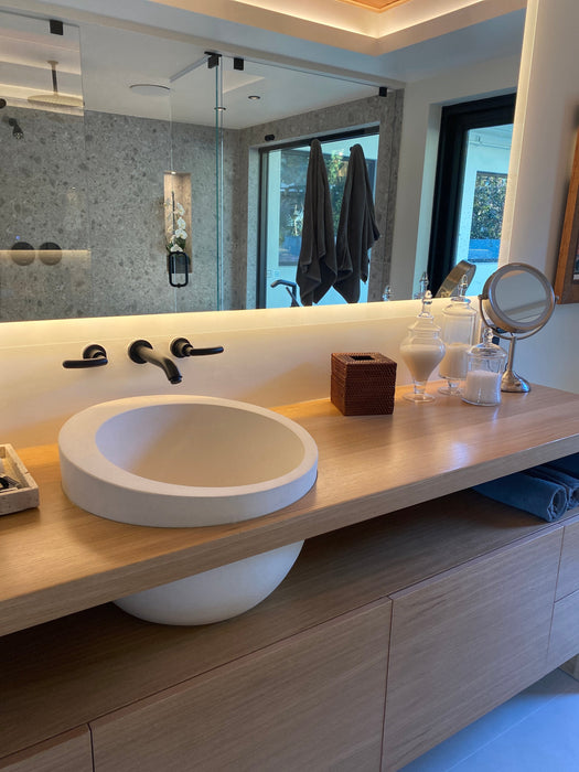 White Fossil Limestone Natural Stone Sloped Rim Vessel Sink