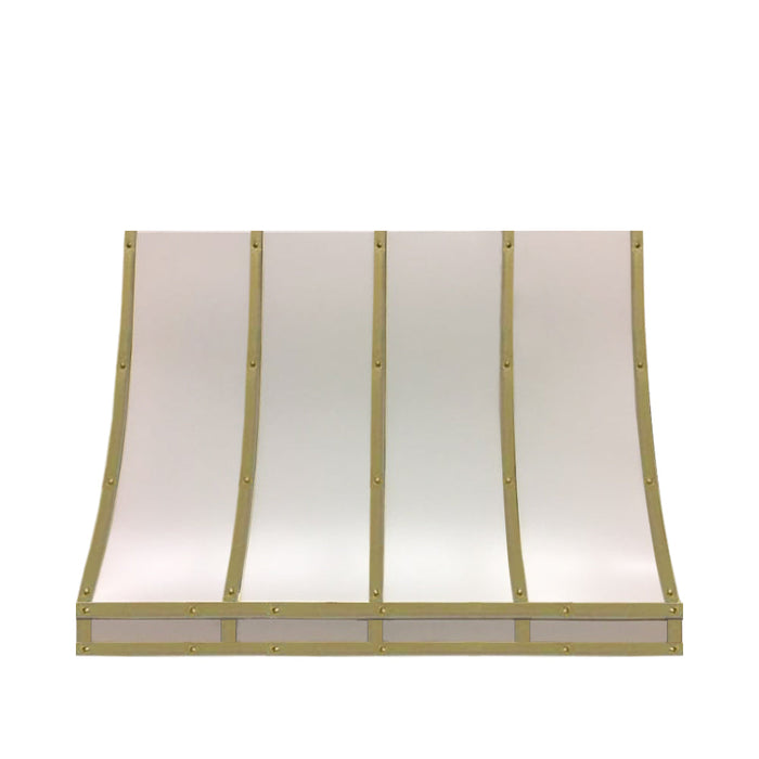 Sloped Stainless Steel Custom Range Hood with Brass Accents