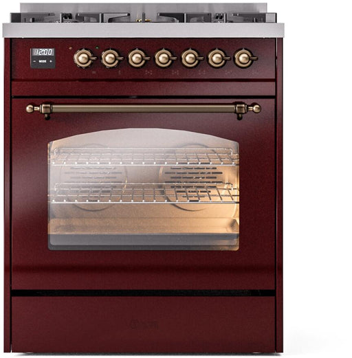 ILVE Nostalgie II 30" Dual Fuel Liquid Propane Range, Burgundy, Bronze Trim UP30NMPBUBLP ILVE