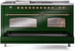 ILVE Nostalgie II 60" Dual Fuel Natural Gas Range, Emerald Green, Brass Trim UP60FSNMPEGG - Farmhouse Kitchen and Bath