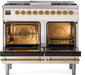 ILVE Nostalgie II 40" Dual Fuel Liquid Propane Range, Antique White, Brass Trim UPD40FNMPAWGLP ILVE