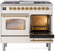 ILVE Nostalgie II 40" Dual Fuel Liquid Propane Range, Antique White, Brass Trim UPD40FNMPAWGLP ILVE