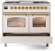 ILVE Nostalgie II 40" Dual Fuel Liquid Propane Range, Antique White, Brass Trim UPD40FNMPAWGLP ILVE