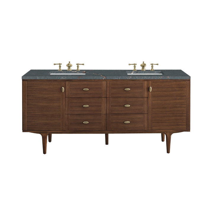James Martin Amberly 72" Dual Mount Double Bathroom Vanity, Mid-Century Walnut