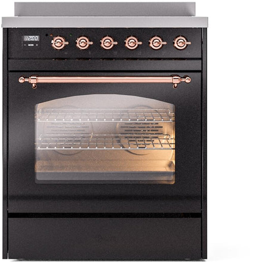 ILVE Nostalgie II 30" Electric Range, Glossy Black, Copper Trim UPI304NMPBKP ILVE