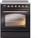 ILVE Nostalgie II 30" Electric Range, Glossy Black, Copper Trim UPI304NMPBKP ILVE